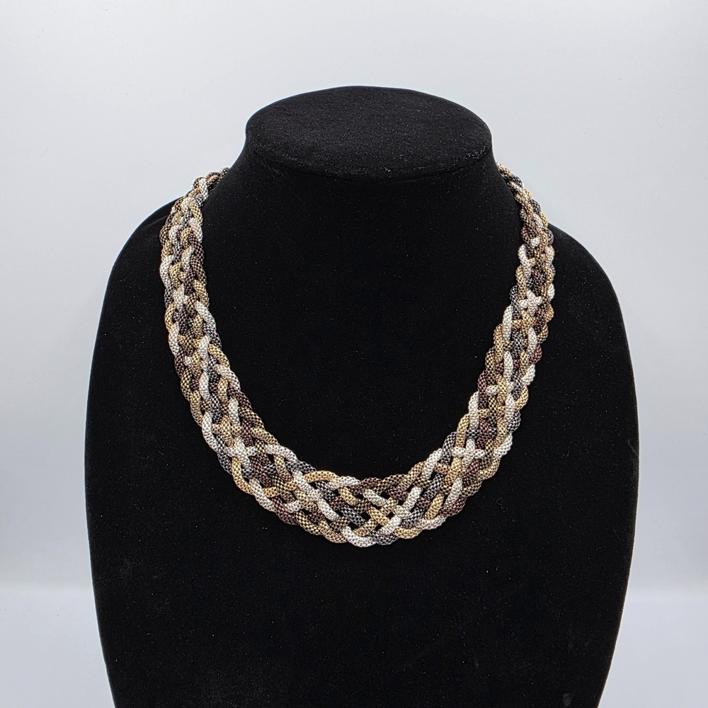 Bill  Blass Womens Gold Tone Tri Color Braided Necklace Expandable‎ Clasp 22"